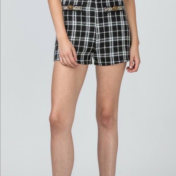 Tweed Plaid suit set jacket with shorts set - Picture 9 of 11